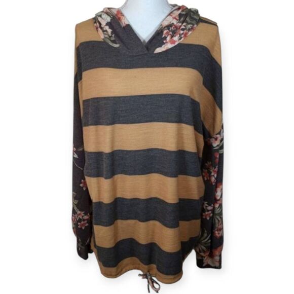ACTING PRO FLORAL & STRIPE GRAY, YELLOW, & PINK HOODIE SZ.2XL EUC. - Picture 1 of 7
